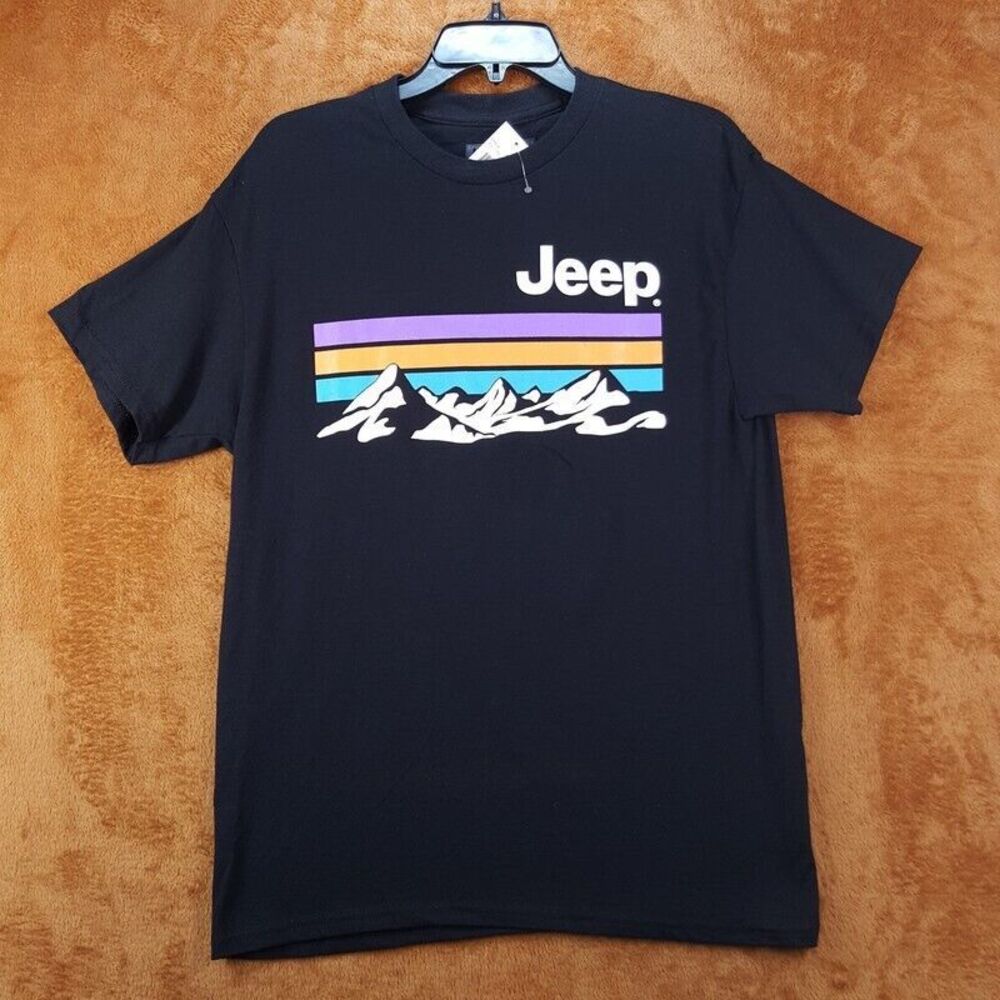 PHILCOS Mens Shirt Medium Black Pullover Crew Short Sleeve Graphic JEEP Mountain